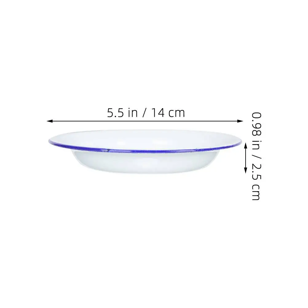 Pratos de jantar esmaltados vintage, 6 peças, 5.5 polegadas, pratos redondos com borda, pratos de servir, prato de frutas, salada, pratos de sobremesa