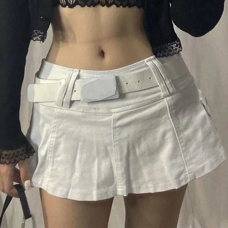 Neue Sommer frauen Gothic Mini Rock mit Niedriger Taille Schwarz Tasche Patch A-linie Rock Ästhetischen Harajuku Enge Hosen Outdoor kleid