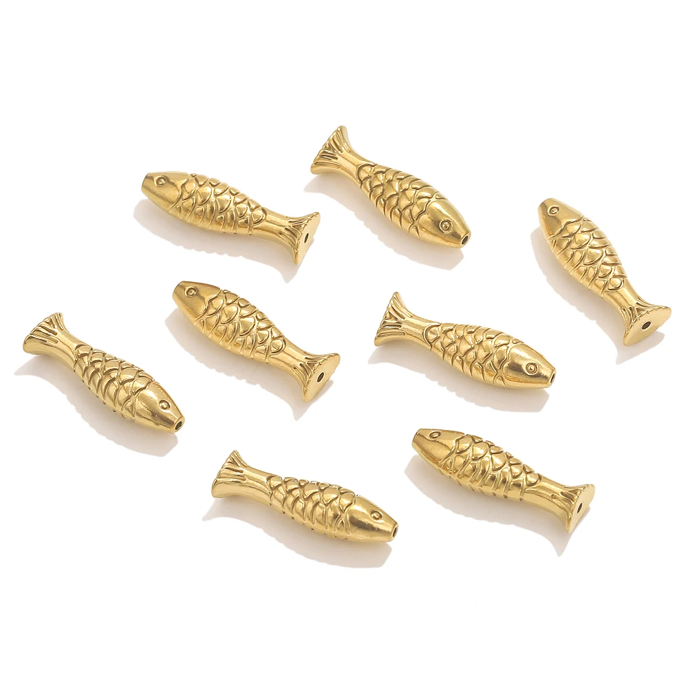 5pcs Stainless Steel Gold Fish Beads Charms Spacer Loose Beads For Jewelry Making Crafts Handmade DIY Bracelet Accessories Bulk image 5