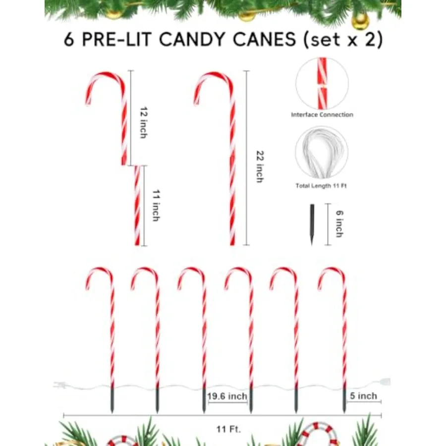 Outdoor Candy Cane Pathway Lights For Christmas Walkway Decoration, PVC Red And White Holiday Markers With LED Lights For Patio