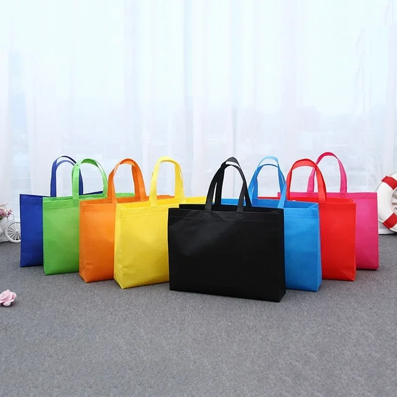 1PCS New Reusable Non Woven Shopping Bag Solid Color Foldable Grocery Convenient Tote Eco-friendly Storage Handbag