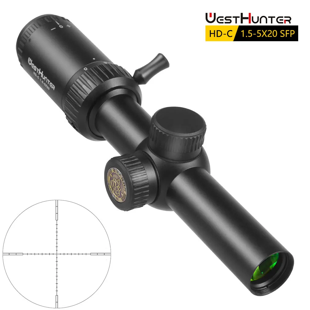 

WestHunter HD-C 1.5-5X20 Compact Scope Second Focal Plane Hunting Riflescope 1/2 MOA Mil Dot Reticle Tactical Optical Sights