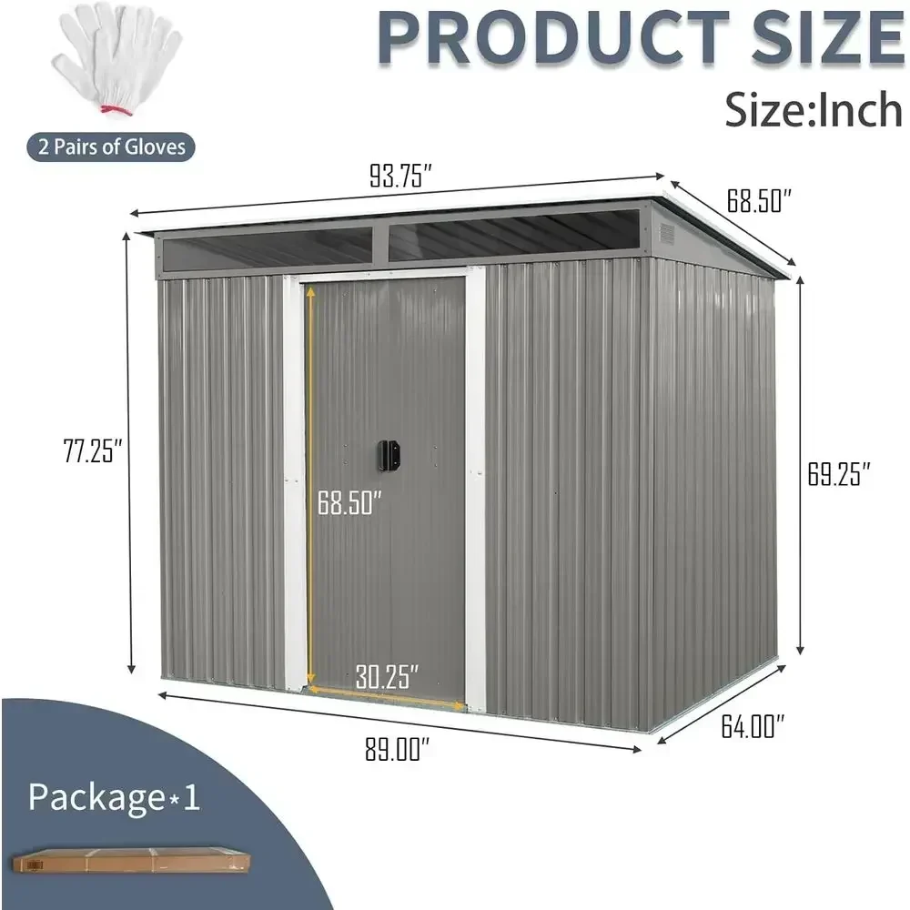 Galvanized Outdoor Storage Shed with Window, 8x6 Metal Garden Shed for Patio and Backyard (Gray)