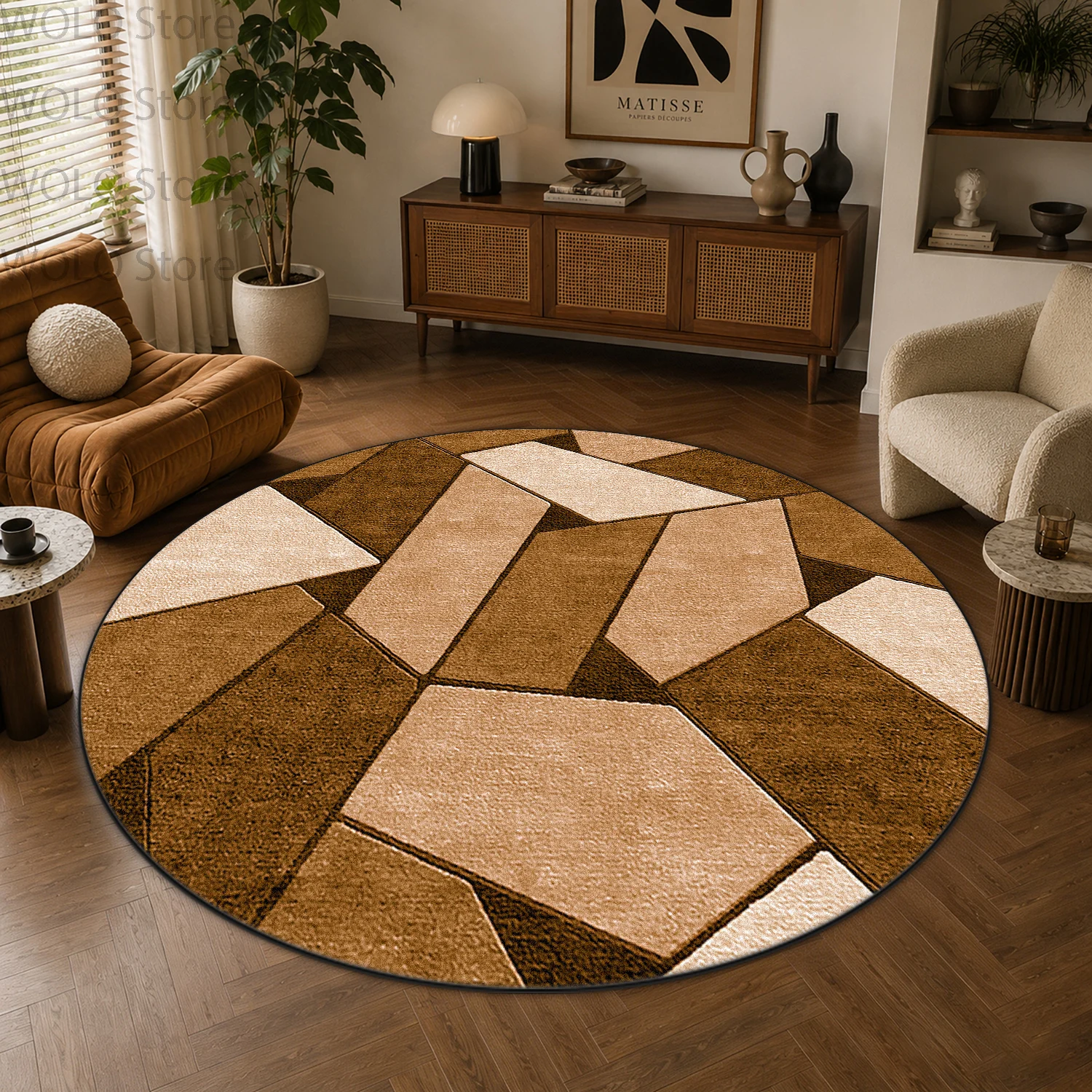 Modern Geometric Round Carpet Soft Short Velvet Antiskid Decoration Home Cloakroom Rug Easy Clean Machine Washable Mat Bedside