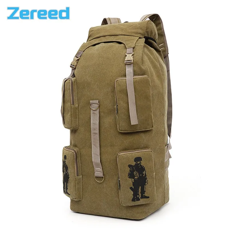 Super Capacity 100 Liters Thick Canvas Men\'s Camping Backpack Retro Fashion Travel Mountaineering Hiking Tactical Bag