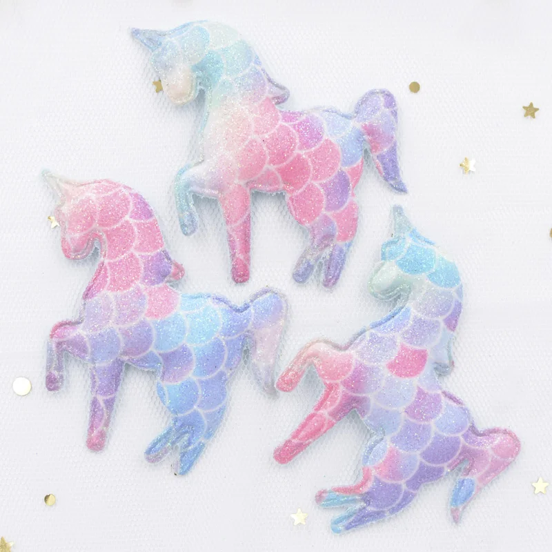 Upscale Glitter Iridescence Cartoon Unicorn Applique Padded Patches for DIY Happy Birthday Party Magical Dessert Gifts Decor