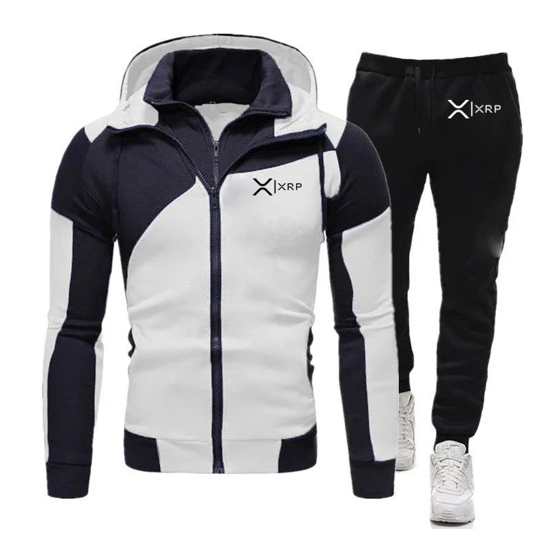

A Two-piece Set of Men's Printed and Fashionable Double-zipped Sweatshirt and Jogging Sport Pants for Autumn and Winter 2025