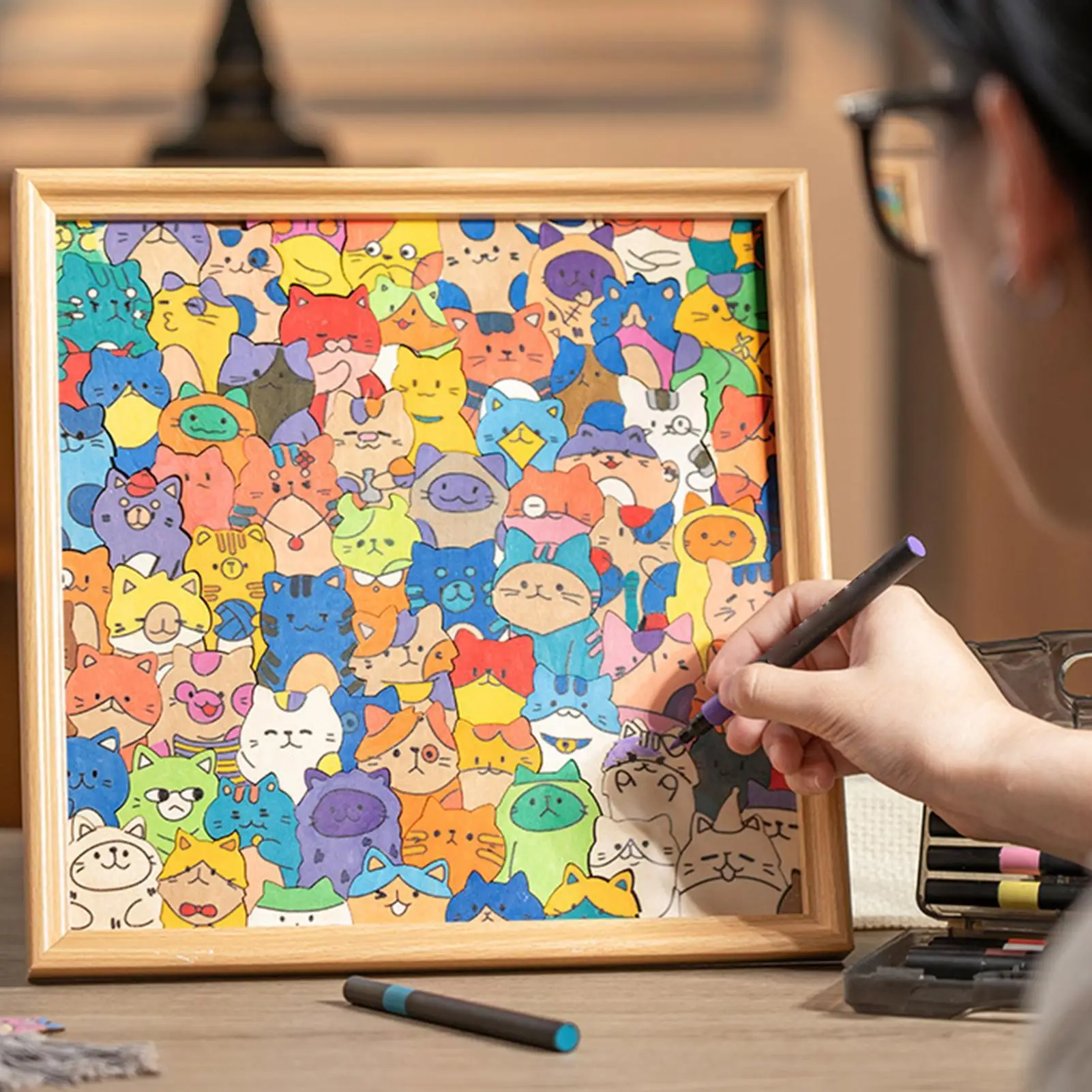 

Cat-shaped Wooden Jigsaw Puzzle Paintable Cat Irregular Puzzle Pieces Game Coloring Cartoon Kitten Jigsaw Puzzle With 36 Marker