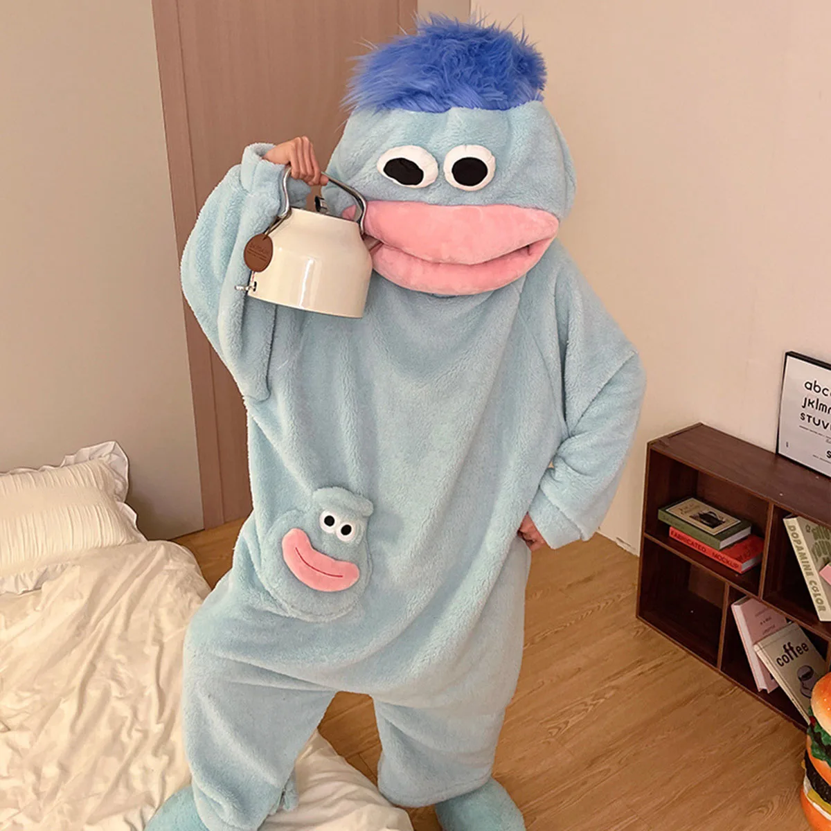 Hot Big Mouth Monster Cute Funny Onesie Pajamas Thickened Coral Fleece Homewear For Couples Men Women Autumn Cartoon Pajamas image 6