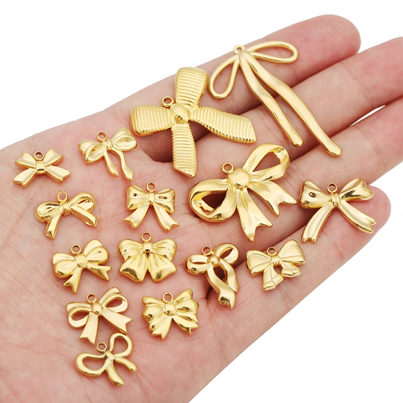 

5pcs Stainless Steel New Bow Knot Charms Pendant 18K PVD Gold for Women Necklace Bracelet Earrings DIY Jewelry Making Supplies