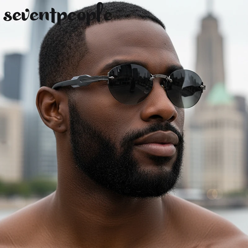 

Small Frame Oval Rimless Sunglasses Men 2025 Luxury Brand Vintage Steampunk Sun Glasses For Ladies Outdoor Eyewear Shades UV400