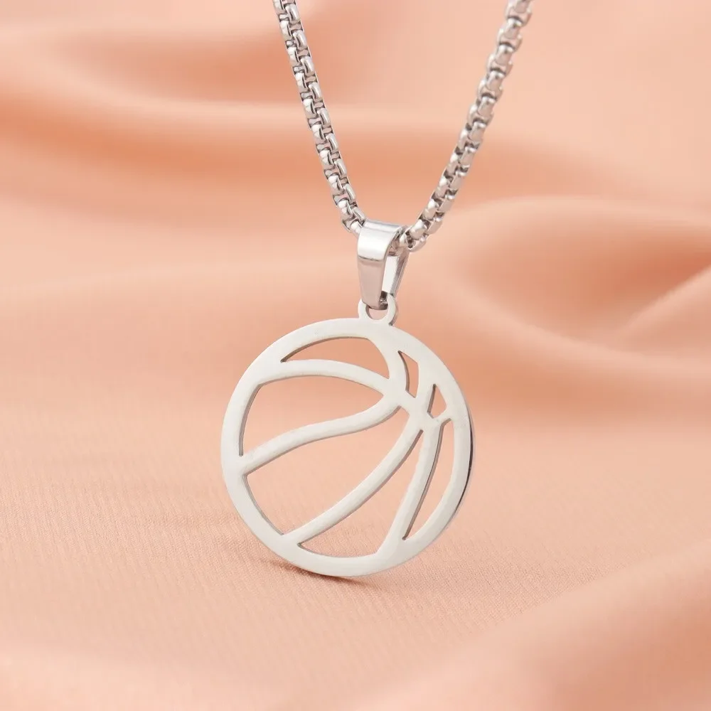 Hollow Stainless Steel Basketball Pendant Charm Men\'s Necklace Fashion Christmas Valentine\'s Day Gift Talisman Jewelry Accessori