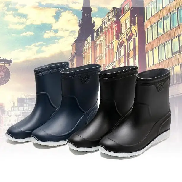 Fashion Men's Rain Boots comfortable fashion New Products Non-slip Mid-tube Water Shoes Casual Adult Rubber Slip on Rain Shoes