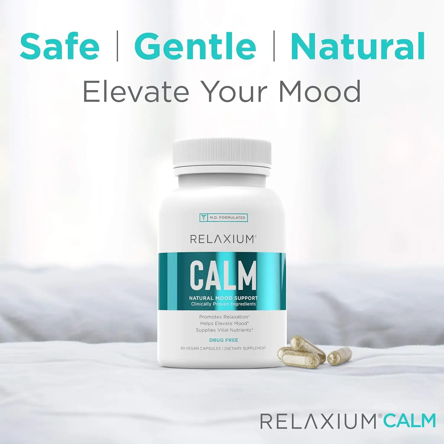 Calm - Stress, Mood + Immune Support Supplement, Non-Habit Forming with Ashwagandha & GABA