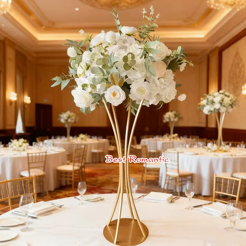 Soporte floral de hierro forjado dorado para bodas, diseño de guía de camino, arreglo principal para el sitio del boda, soporte floral pequeño para centro de mesa, transfronterizo