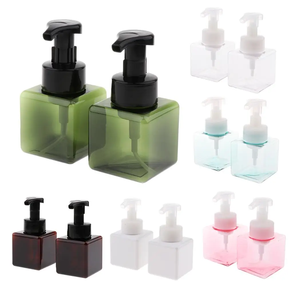 Pack of 2 250ml Plastic Refillable Foaming Soap Dispenser Pump Bottle Container Jar for Bathroom Kitchen Hotels, Square Shape