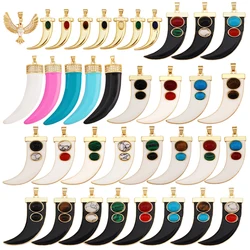 Unique Colourful18k Gold Tusk Bull Horn Moon Charm Pendant,Trendy Rainbow Crescent Jewelry Necklace Accessories Supplies L06 R54