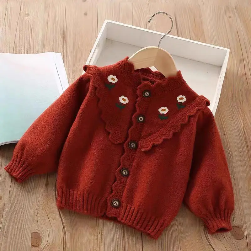 

0-6 year old children's Sweater autumn winter new girl cute little flower baby knitted pullover children's sweater base shirt