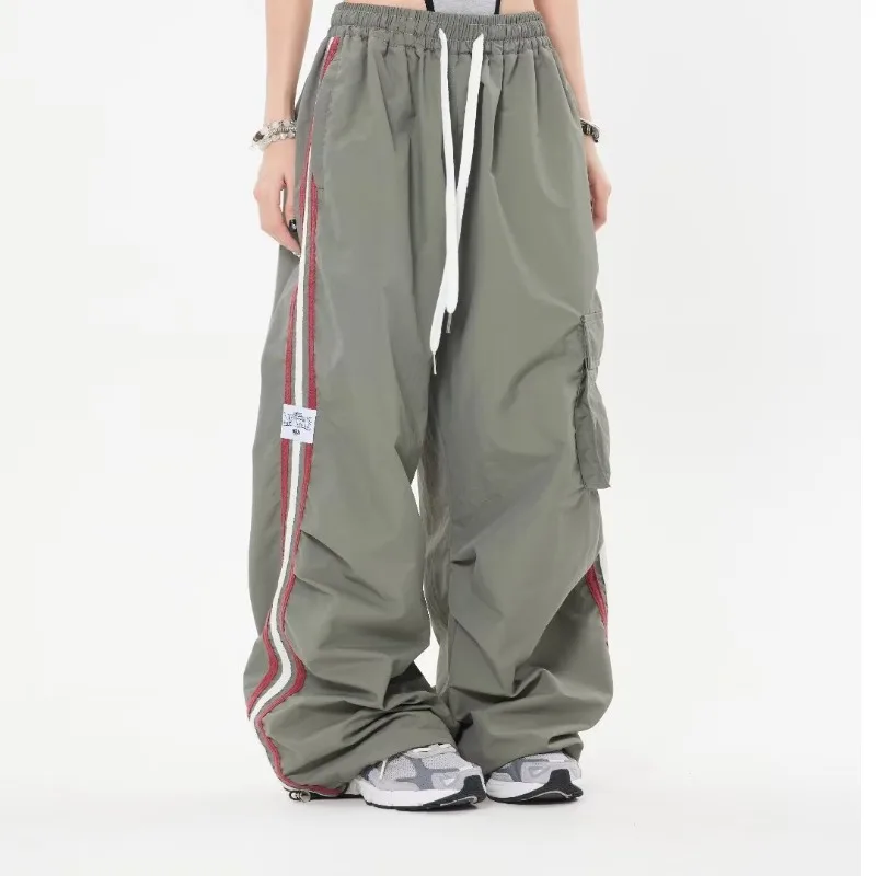 Women'S Y2k Fashion Straight Wide Leg Casual Pants Loose Striped Sports Overalls Sweatpants Oversize Cargo Trousers Streetwear