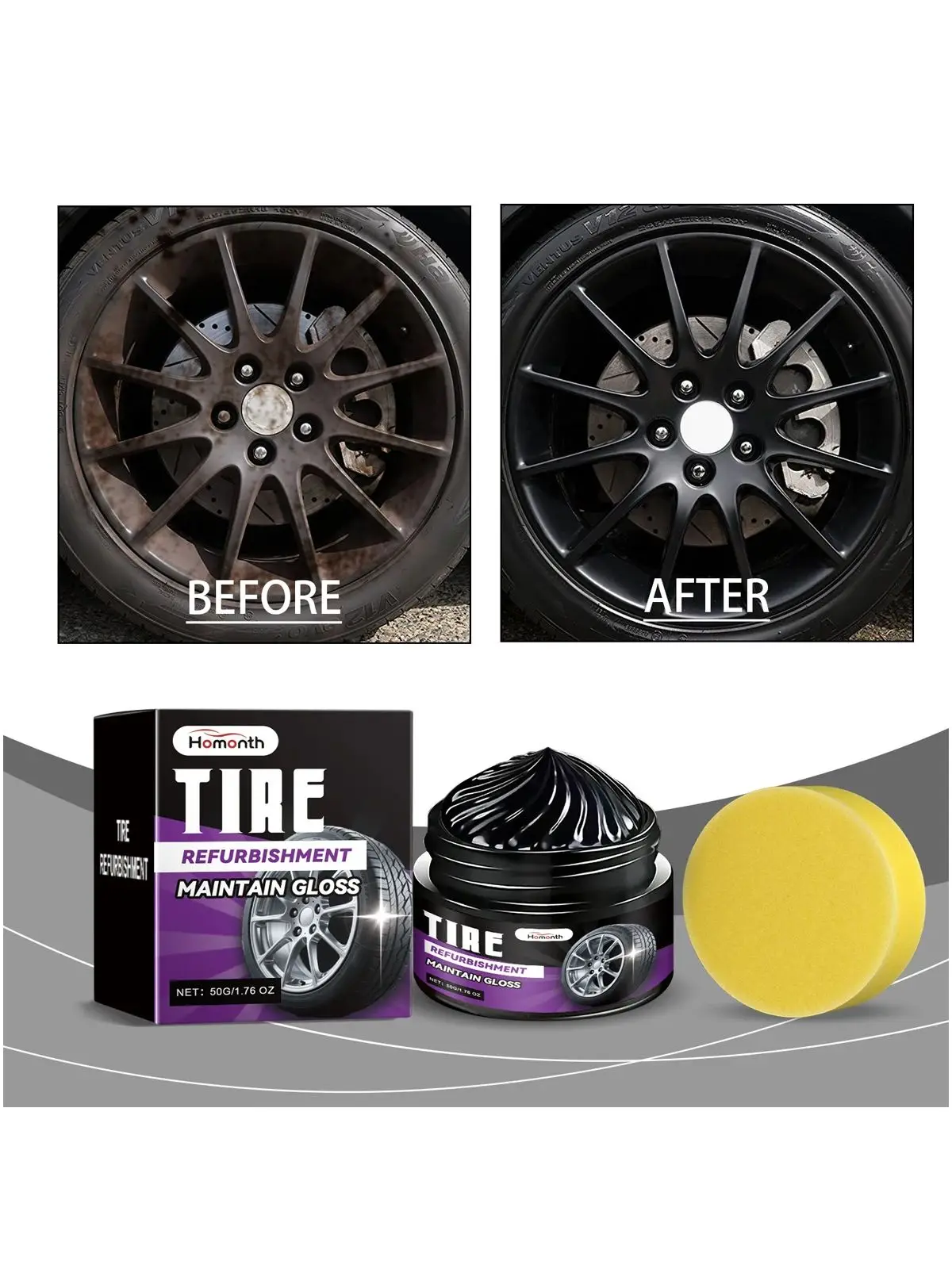 Cire de polissage pour pneus, noir brillant, restauration de la pâte, améliore l'apparence des pneus, prévient les fissures oxydantes, entretien du vieillissement