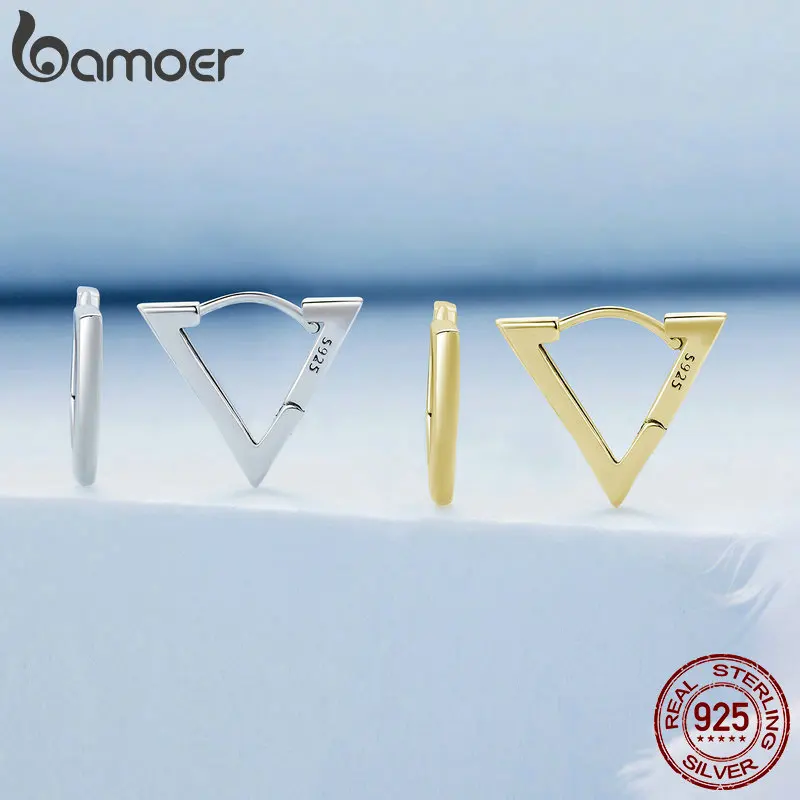 BAMOER 100% 925 Sterling Silver Triangle Earrings Geometric Hoop Earrings Hypoallergenic Earrings for Women Girls Fine Jewelry