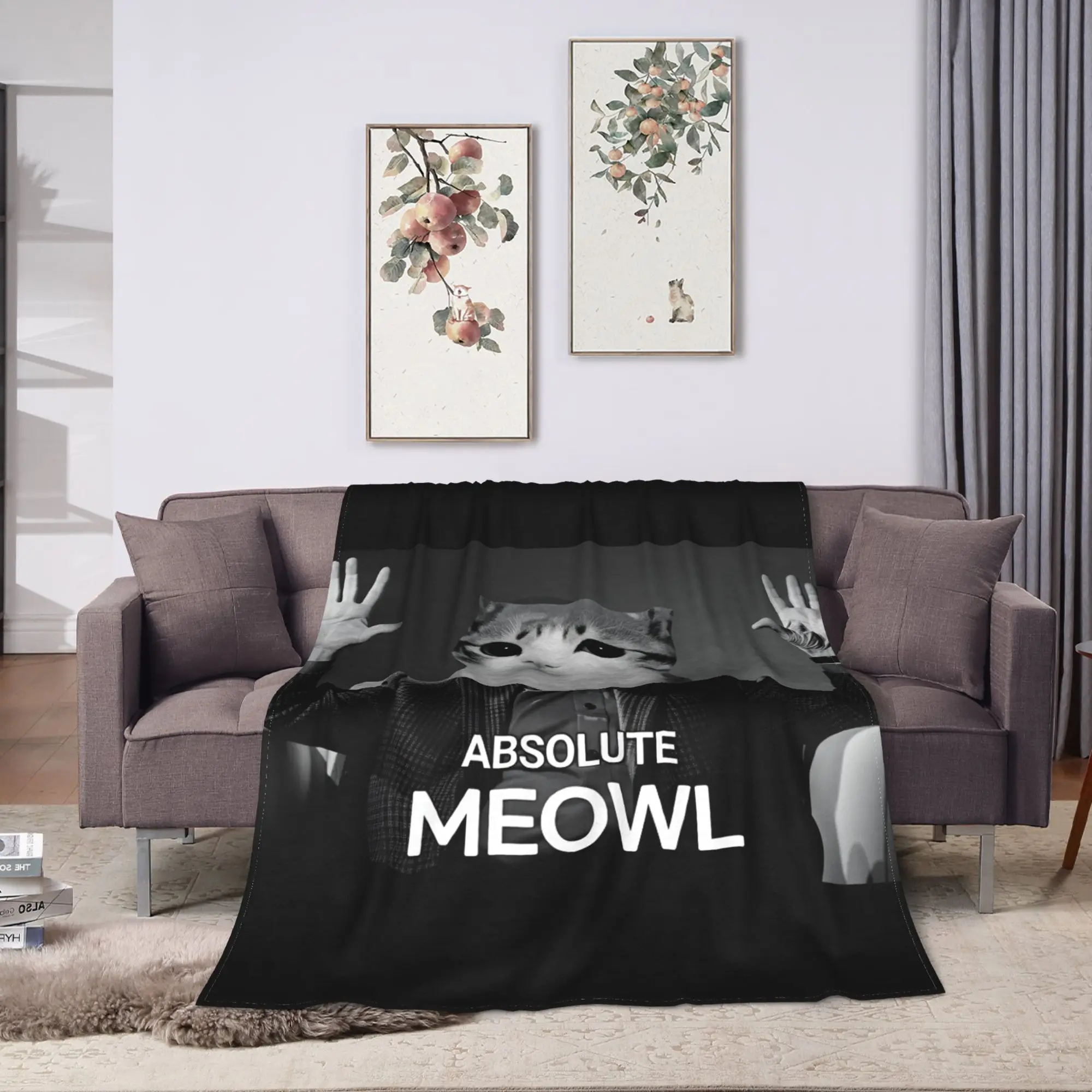Absolute Meowl Meme Cat Throw Blanket Cozy Fashion Blankets  For Sofa Home Travel Car Flannel Bedspread Bed Cover