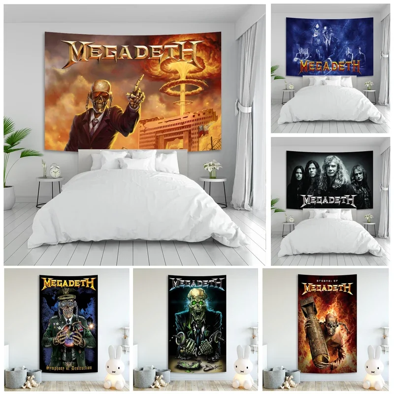 90×150cm Vintage Megadeths Tapestry Rock Skull Band Poster Bar Bedside Oversized 3×5ft Atmosphere Decoration # 0@