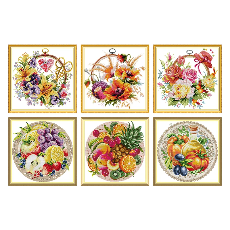 Joy sunday printed cross stitch kits Flower pattern DIY cross stitch kits embroidery needlework sets  cross stitch accessories