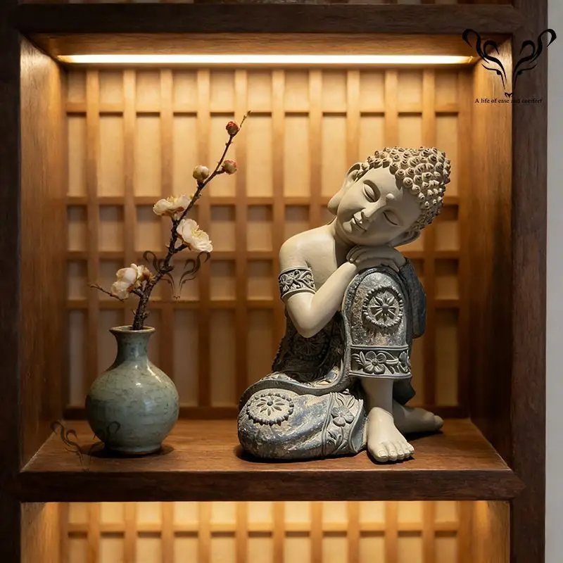 Zen Style Sitting Sleeping Buddha Statue Oriental Craft Ornament Minimalist Tabletop Decor Sculpture Tea Room Meditation Crafts