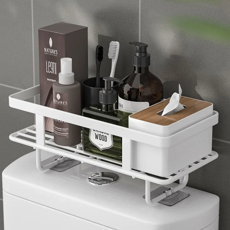 1PC Wrought Iron Punch-Free Toilet Tank Shelf - Above Toilet Storage Rack for Bathroom Organization