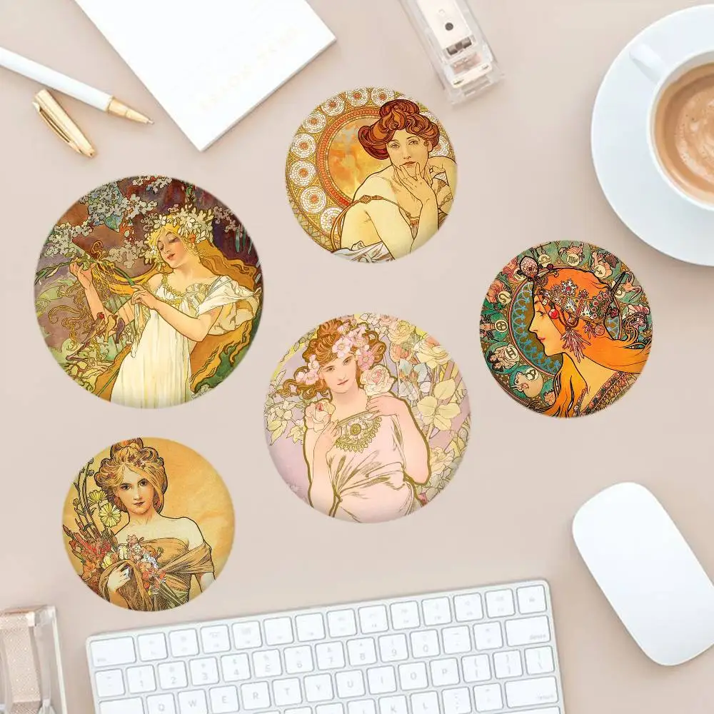 

ART Alphonse Mucha Badges Creative Tinplate Button PinsBrooch Badge Clothes Backpack