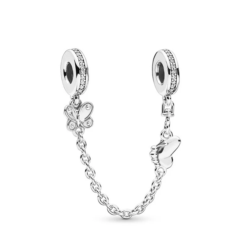 

Fit Pandora Silver Color Beads Pendant for Jewelry Making Butterfly Safety Chain Charm Women Bracelet Accessories Girls Bangles