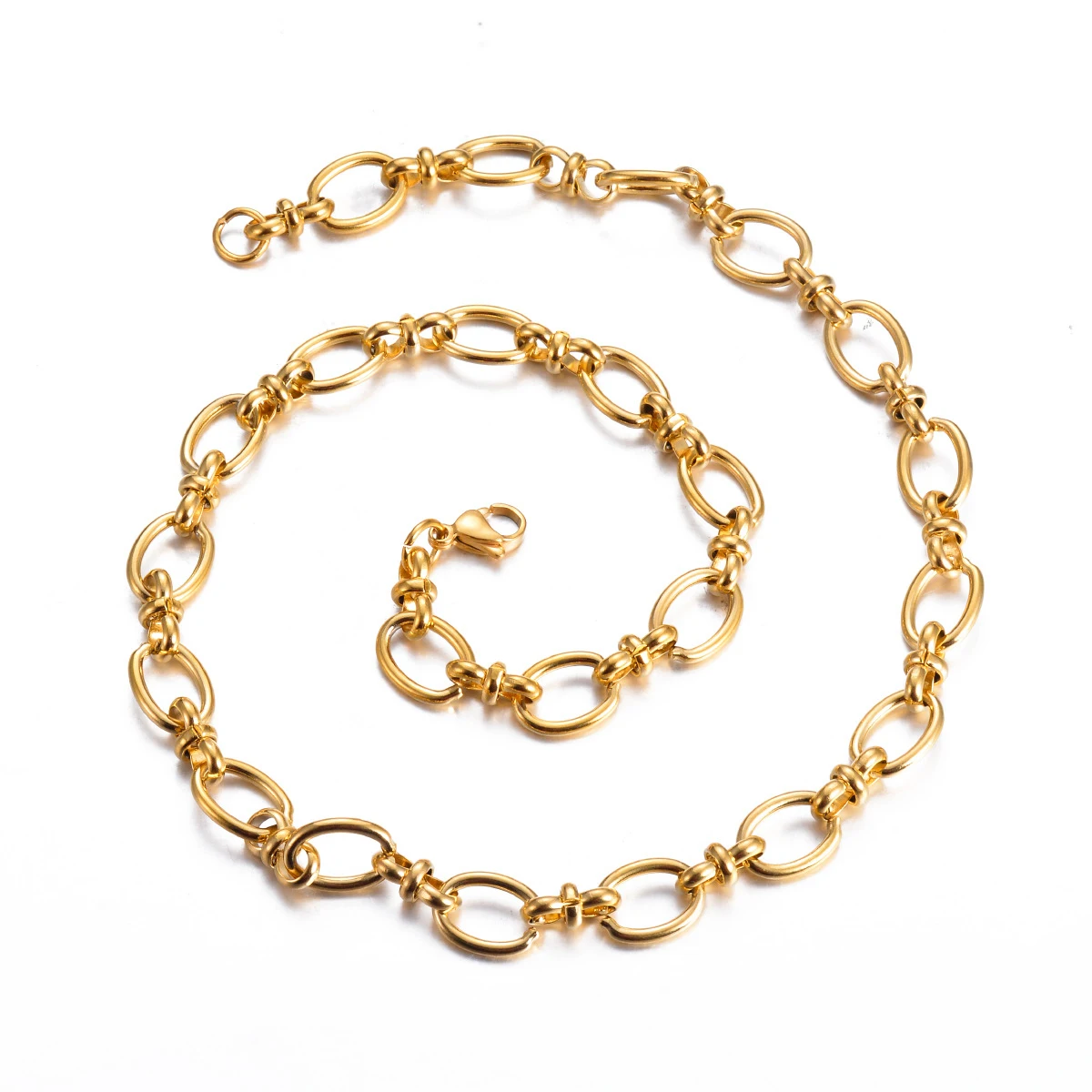 High-quality Handmade Jewelry Silver Gold color Stainless Steel Big Oval Chain Necklace Punk Heavy Jewelry for Women Men
