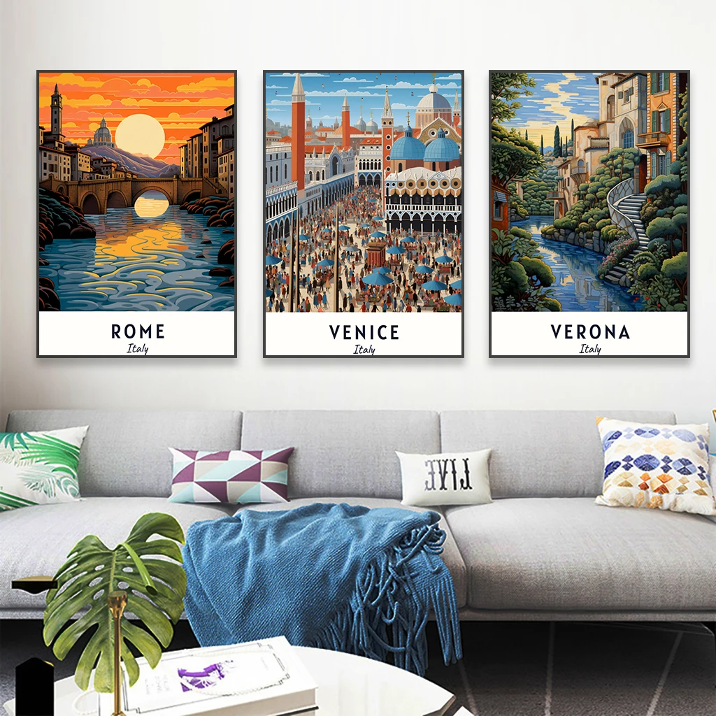 Italy Verona Travel Print Poster Modern City Florence Landscape Print Rome Travel Canvas Painting Wall Art Reading Room Decor