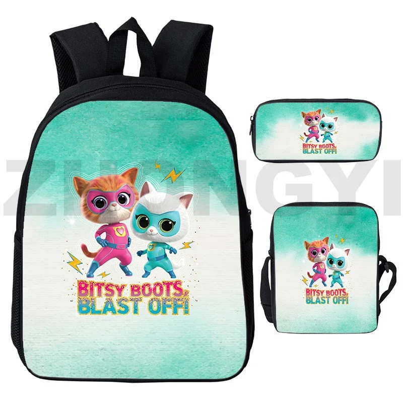 SuperKitties-mochila de viaje 3 en 1 para niños, bolso de viaje, mochila escolar de lona, 3D bolso cruzado de Anime, novedad