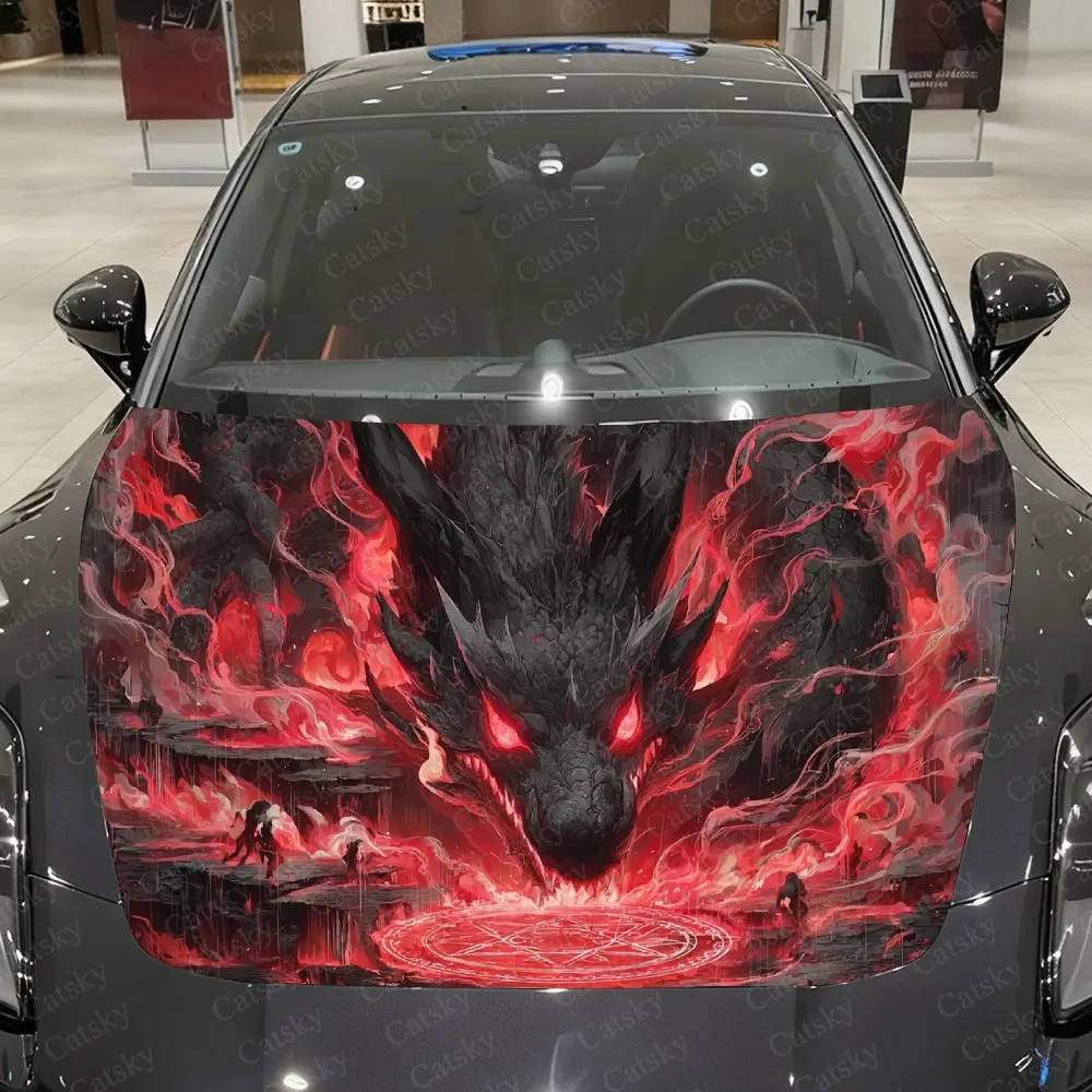 

Magic Circle Black Dragon King Car Vinyl Wrap, PVC Waterproof Car Hood Sticker, Self-Adhesive Scratch-Resistant Stickers