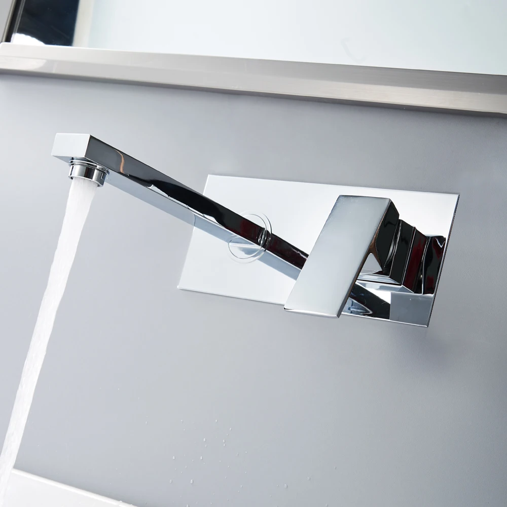 Chrome Or Matte  Black Or Mirror Finish Bathroom Basin Sink Faucet Wall Mounted Square  Brass Mixer Tap With Embedded Box