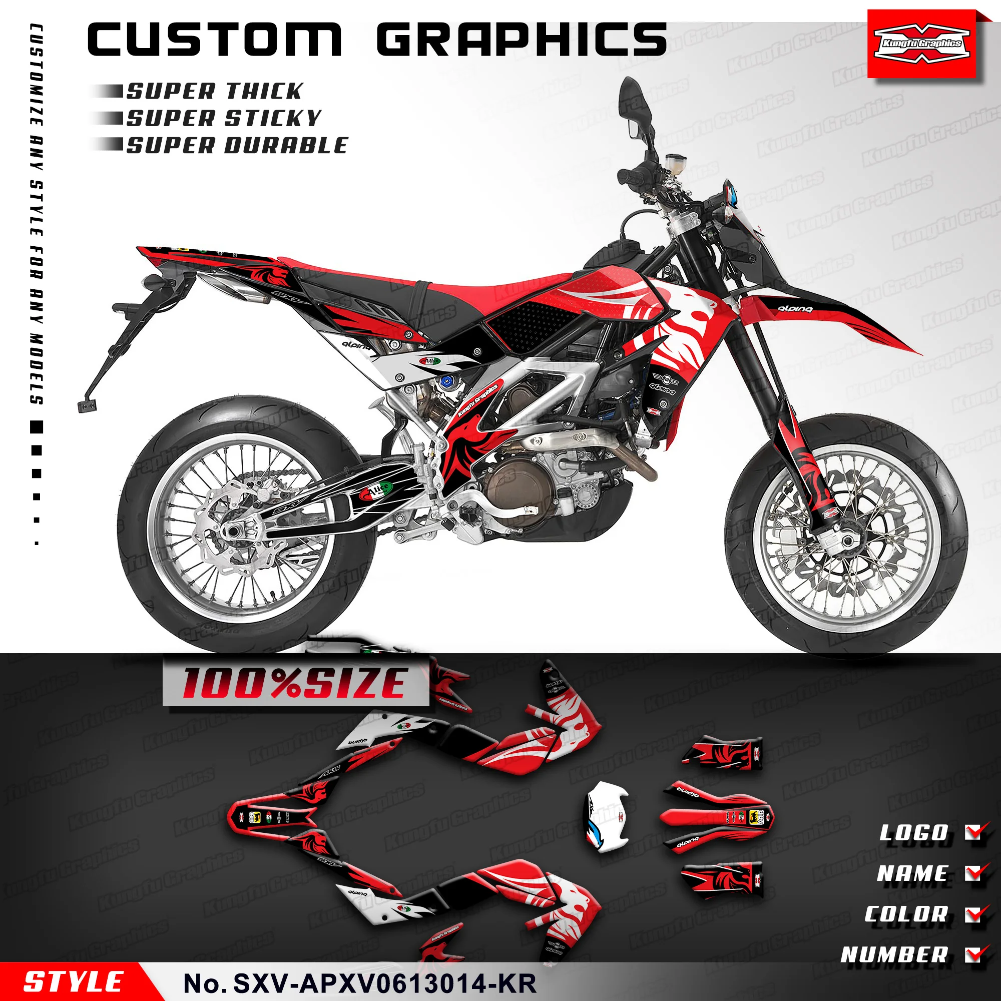 

KUNGFU GRAPHICS Stickers Complete Vinyl Graphics for Aprilia SXV 450 550 2006-2013, SXV-APXV0613014-KR