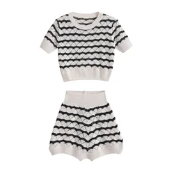 Zach Ailsa 2024 Summer New Product Women's Short Sleeve Pullover Short Striped Knitted Top High Waist Shorts Fashion Set