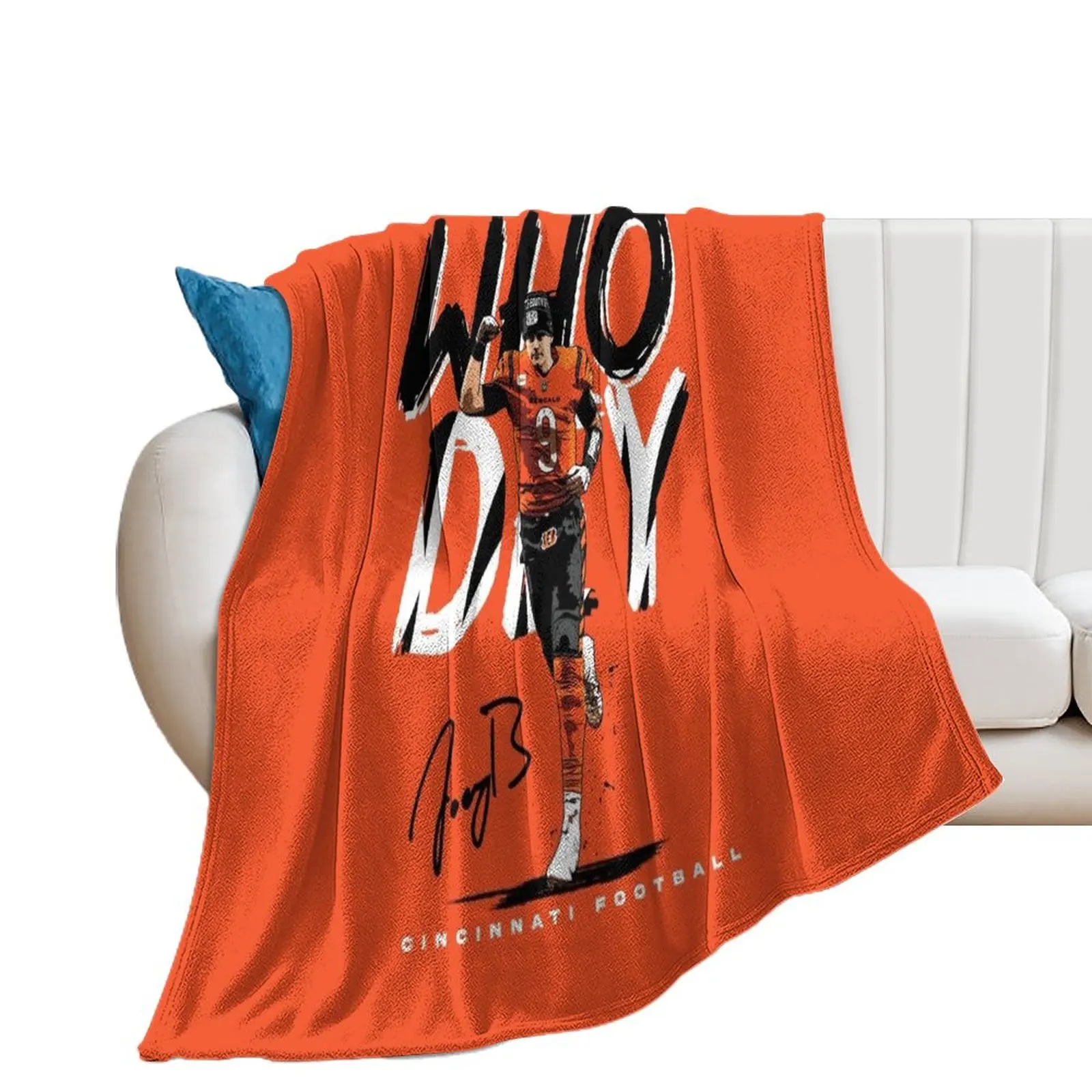 Who Dey Burrow Cincinnati American Football Throw Blanket for sofa Single Fashion Sofas Blankets