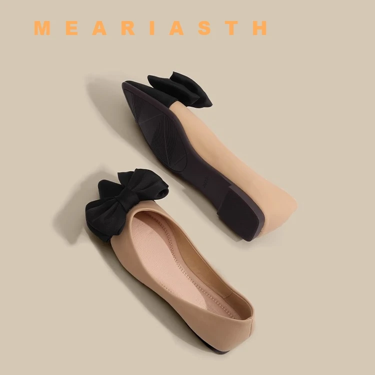 

Women Ballerina Small Shoes Pointe Toe Flock Big Bow Flats For Spring Comfortable Sweet Purple Camel Slip-Ons 33-44 2025 Newest