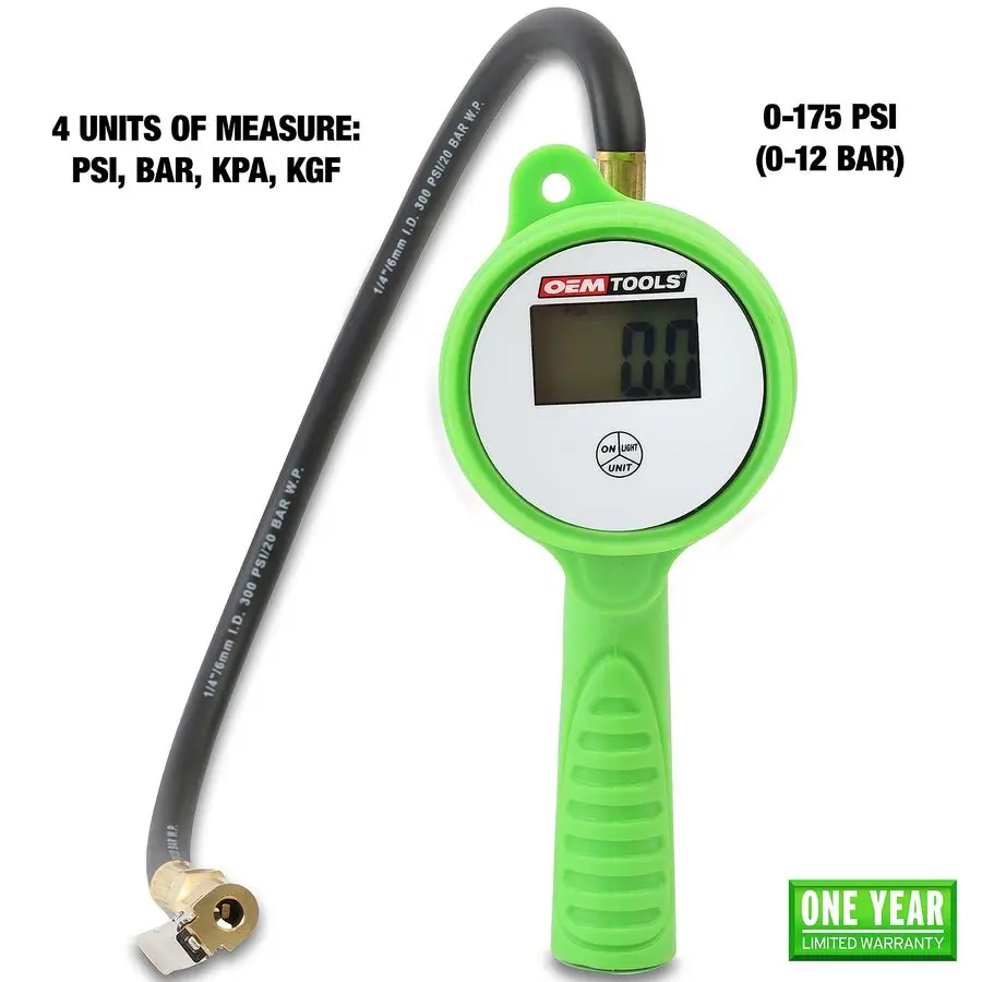 24412 Digitale bandenpomp met bandenspanningsmeter, digitaal LCD-scherm, 0 tot 175 PSI luchtdrukmeter voor banden met 21 Hos
