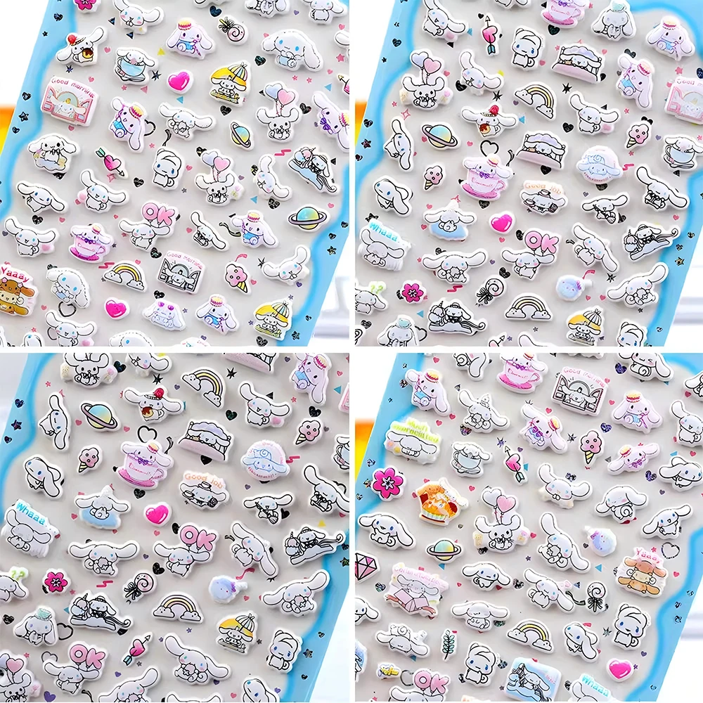 

4pcs Kawaii Sanrio Cinnamoroll Cartoon Bubble Stickers Cute 3D Puffy Waterproof Decals Decorative Notebook Laptop Party Toy Gift