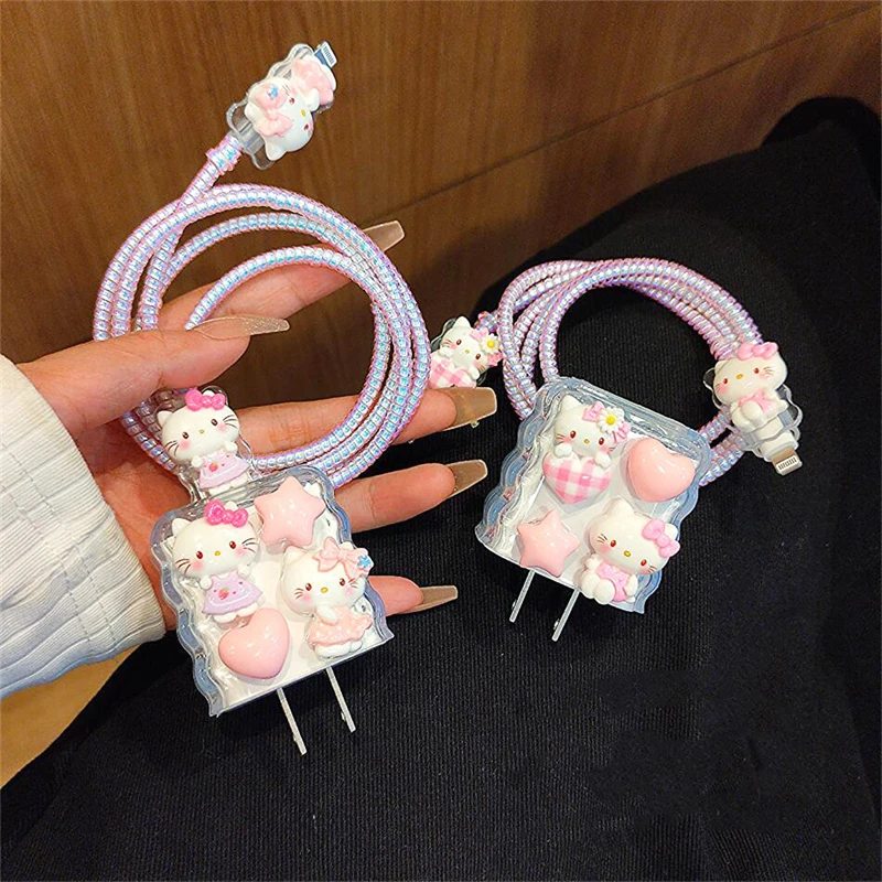 Kawaii Sanrio HelloKitty Charger Box Cartoon 20W Anime Anti Fall Charger Data Cable Anti Breakage Set for IPhone Pro 11 12 Max