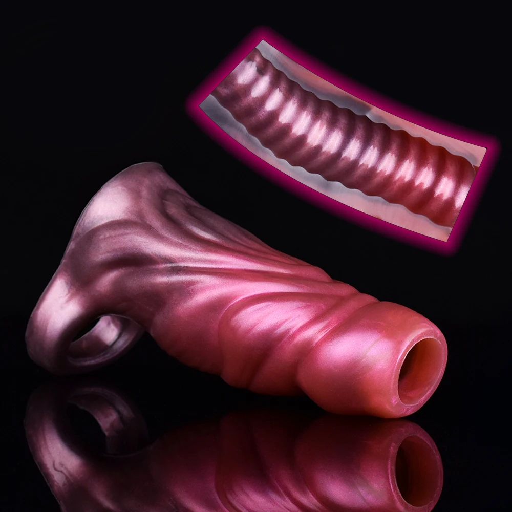 

Cock Enlargement Silicone Penis Sleeve Sex Toys For Men Fantasy Ribbed Dildo Sheath With Anti-drop Ring Male Masturbator