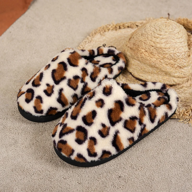 Leopard Fluffy Women's Slippers Home Plush Luxury Designer Winter Woman Shoes Indoor Fashion Platform Fuzzy Fur Slides Footwear