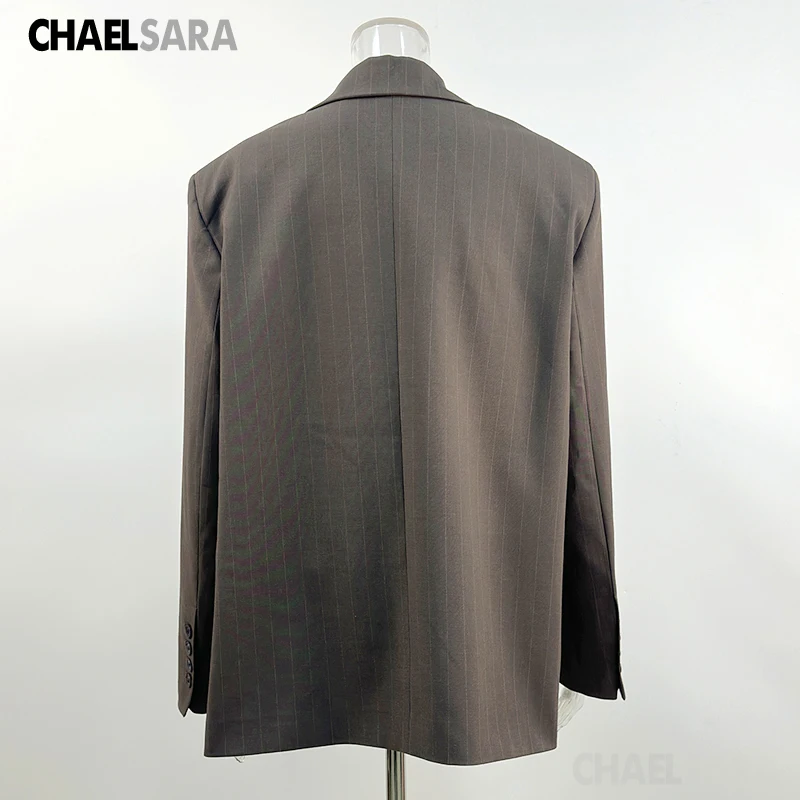 Women's Double-Breasted Striped Blazer - Classic Office Jacket