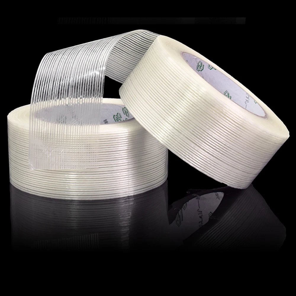 Strong Filament Transparent Striped Fiber Electrical Fixed Glass Steel Plate Strapping Model Sealing Tape 25M