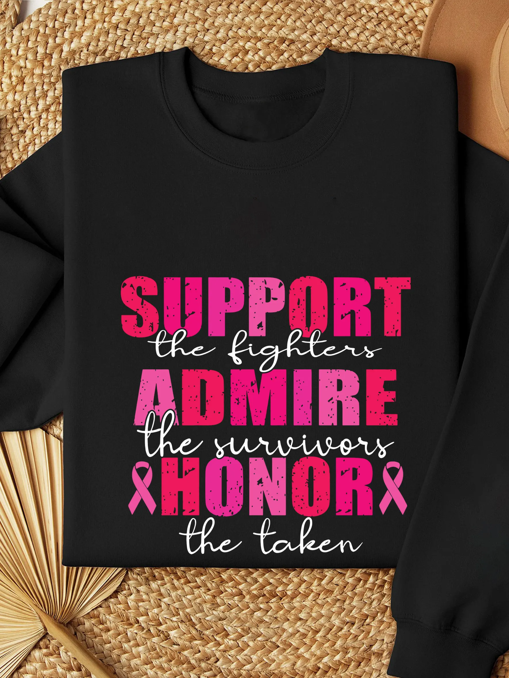 Support the Fighters Admire the Survivors Sweatshirt Breast Cancer Awareness Sweatshirt Inspirational Thermal Lined Sweatshirt