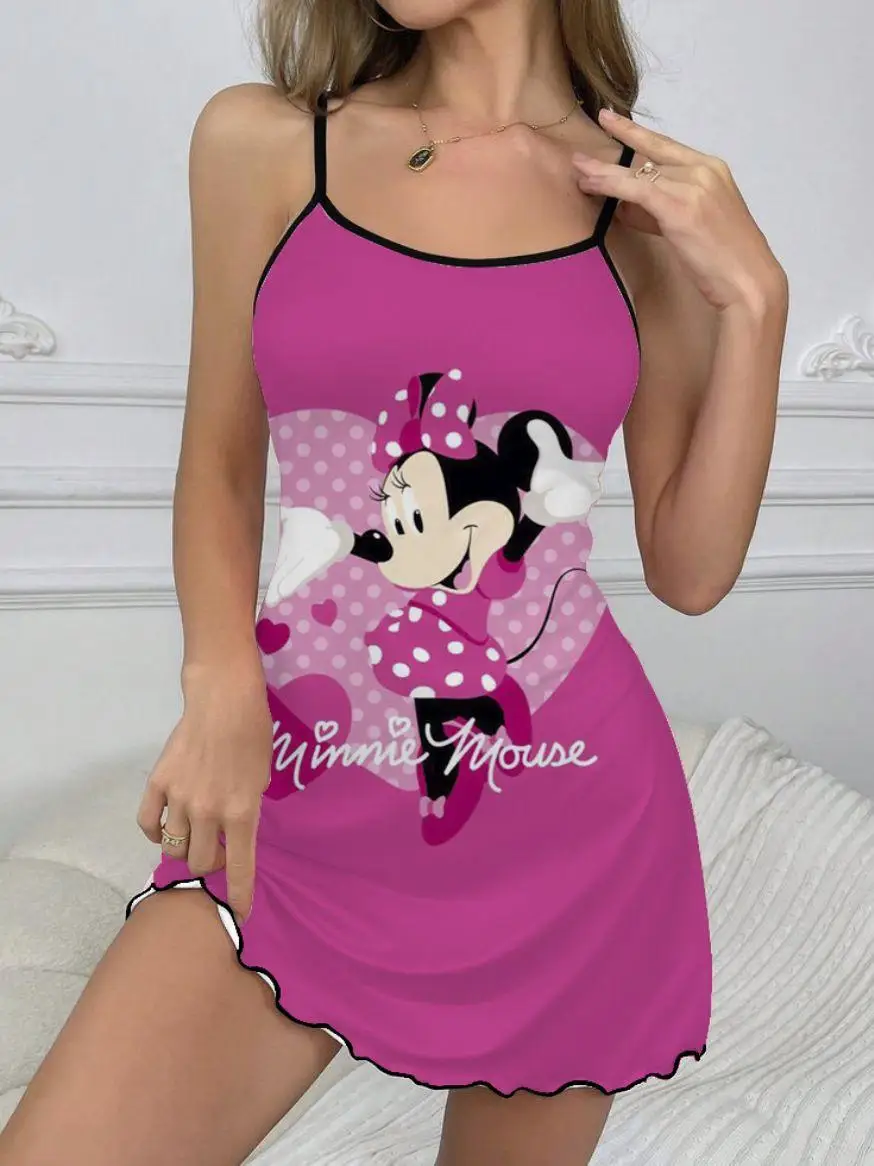 Disney Sla Trim Ronde Hals Elegante Jurken Voor Vrouwen Minnie Mouse Sexy Jurk Mode Zomer Jurken 2024 Chique Mini Trim Hals